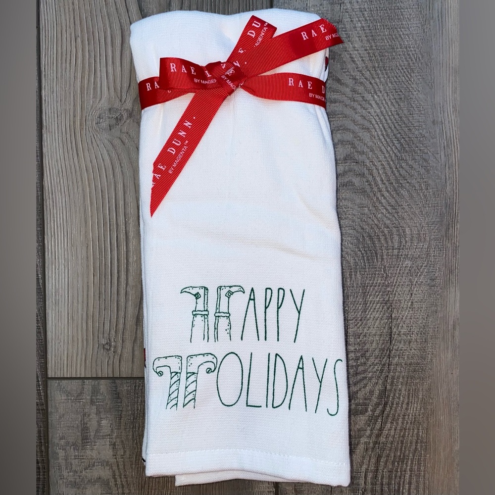 Rae Dunn Merry & Bright 'Tis the Season Christmas Happy Holidays Kitchen Towels